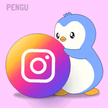 a penguin is holding an instagram icon