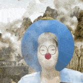 a person wearing a doraemon hat with a cat nose