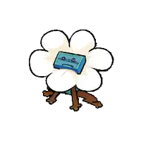 a cartoon drawing of a flower with a cassette tape on it .
