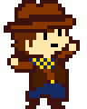 a pixel art of a man wearing a hat