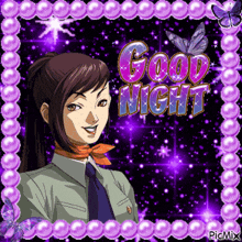 a picture of a girl with a ponytail and the words good night