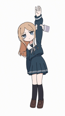 a drawing of a girl in a school uniform with a hand on her arm