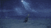 a person standing in the snow with a sword