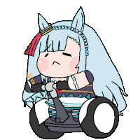 a drawing of a girl with long white hair sitting on a chair