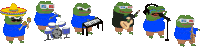 a group of frogs are playing instruments in a pixel art style .