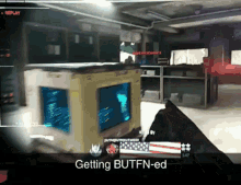 a video game screen says getting butfn-ed on the bottom