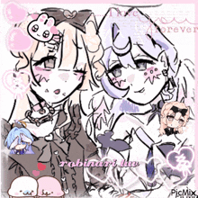 a drawing of two girls with the name robinari on the bottom right