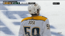 a hockey player wearing a jersey with the number 50 on it