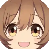 a close up of a cartoon character 's face with brown hair and yellow eyes
