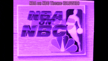 a purple nba on nbc logo with a basketball player holding a ball