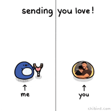 a cartoon of a penguin holding a slingshot with the words sending you love