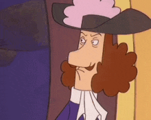 a cartoon character with a mustache and a hat is making a funny face .