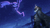 a person with long hair is holding a sword in a dark room