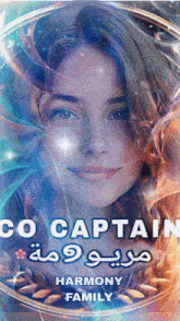 a picture of a woman with the words co captain harmony family