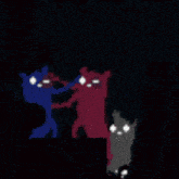 a black background with a red triangle in the middle and a blue triangle in the corner