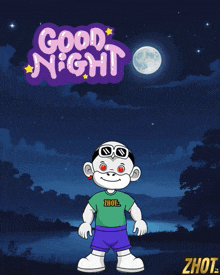 a poster that says good night with a cartoon character holding a broken heart