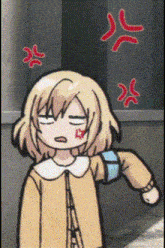 a cartoon of a girl with a red star on her face is angry