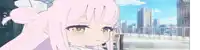 a girl with pink hair is standing in front of big ben