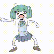 a cartoon of a girl with green hair and a scarf around her neck