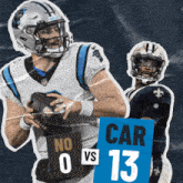 carolina panthers quarterback cam newton holding a no 0 vs 13 sign