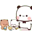 a panda bear is standing next to two bears .