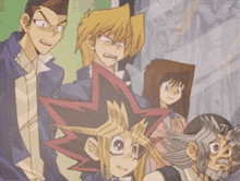 a group of cartoon characters are standing next to each other and one of them has a star on his head