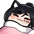 a cartoon girl with a cat ear is laying in a bed with a pink blanket .