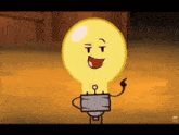 a cartoon drawing of a light bulb with a smiling face