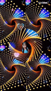 a picture of a girl is in the middle of a colorful swirl with the words m video below it