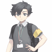 a drawing of a boy with a backpack and a name tag