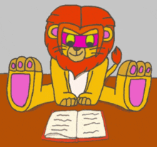 Lion Reading Book GIF