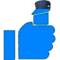 a blue thumbs up icon with a blue hat on top