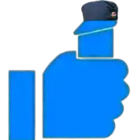 a blue thumbs up icon with a blue hat on top
