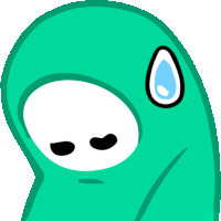 a green cartoon character with a white face