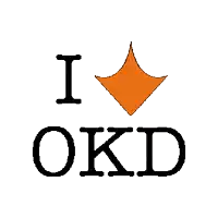 a sign that says " i love okd " with an orange heart