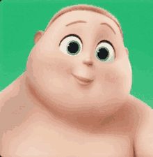 a close up of a cartoon character 's face against a green background