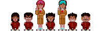 a pixel art of a group of children standing in a row