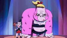 a cartoon character standing next to a gorilla