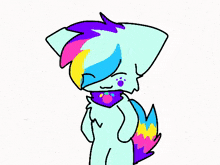 a drawing of a colorful fox with a scarf around its neck .