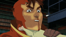 a close up of a cartoon character with a bloody nose