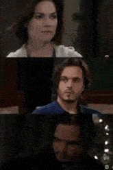 a man and a woman are looking at each other in a collage .