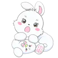 a cartoon of a white bunny holding a stuffed bunny