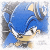 a picture of sonic the hedgehog wearing headphones with the words " birds big love " below him