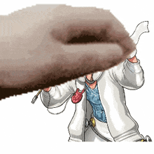 a cartoon of a man in a white suit holding a telephone