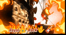 a sign that says royal rock on it with a guitar in the foreground