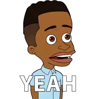 a cartoon of a man with the word yeah written above him