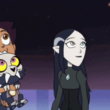 a cartoon of a girl standing next to a skull