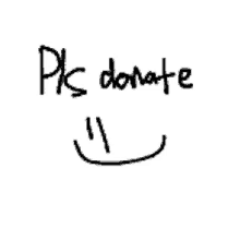 a black and white drawing of a smiley face with the words `` pics donate '' written below it .