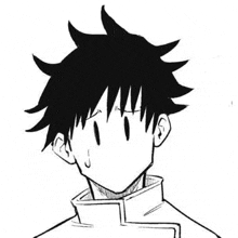 a black and white drawing of a boy with spiky hair and a jacket .
