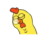 a cartoon of a yellow chicken with a red beak is sleeping .